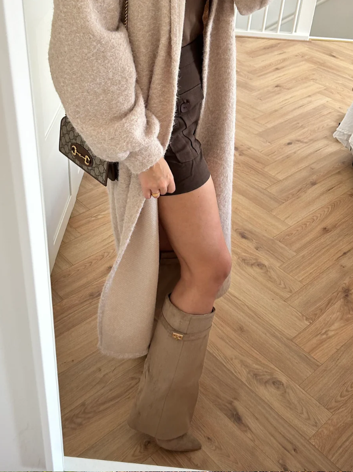 Taupe Suede Knee High Boots
