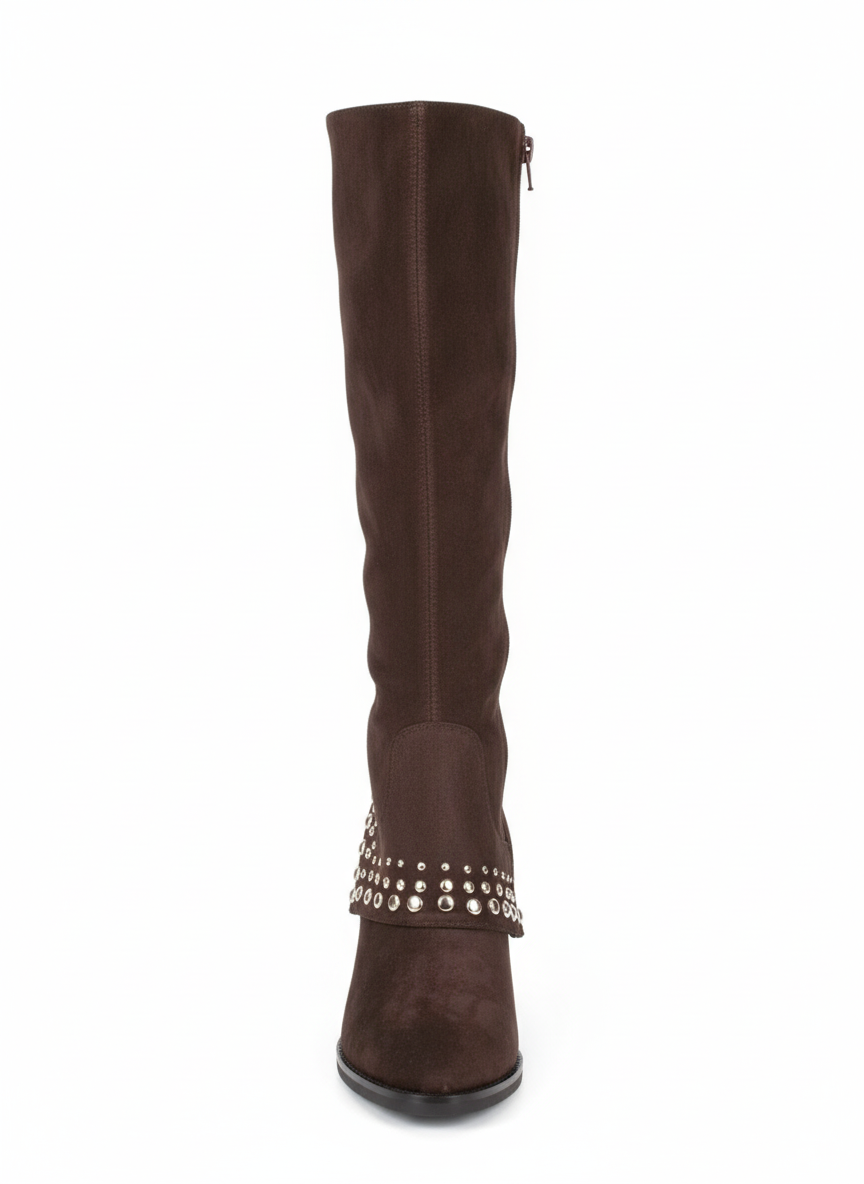 Chocolate Suede Boots With Studs