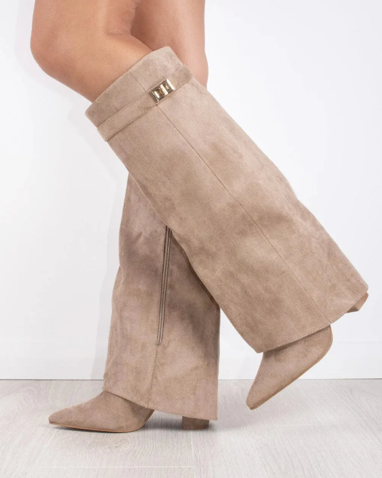 Taupe Suede Knee High Boots