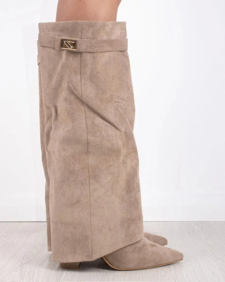 Taupe Suede Knee High Boots