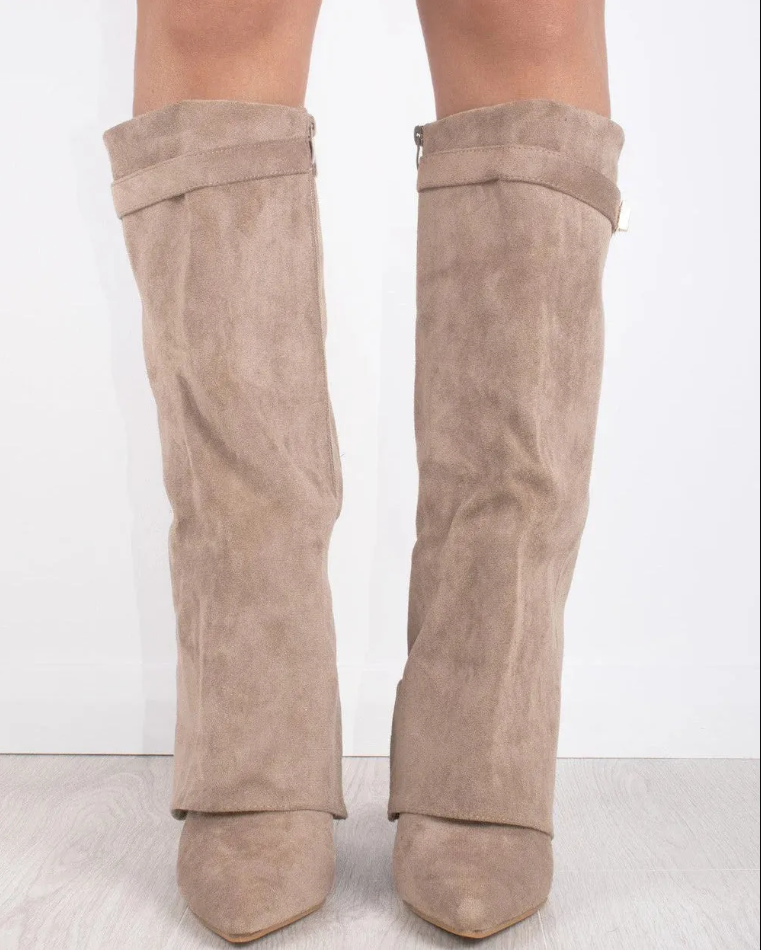Taupe Suede Knee High Boots