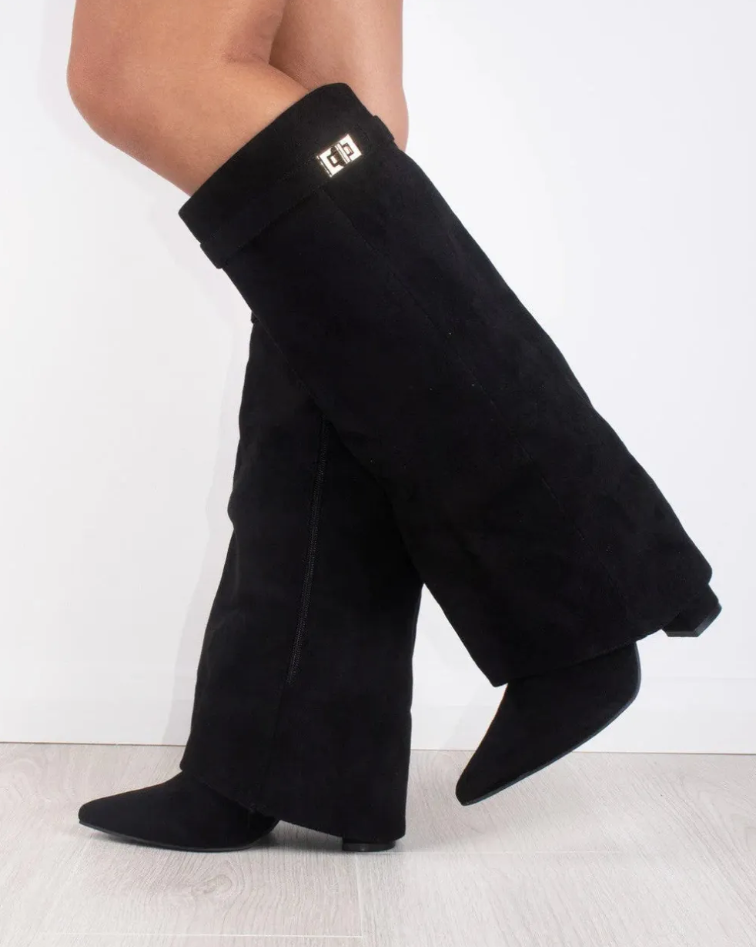 Black Suede Knee-High Boots