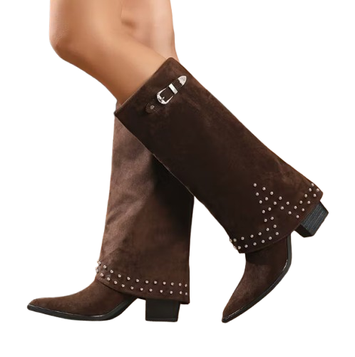 Chocolate Suede Boots With Studs
