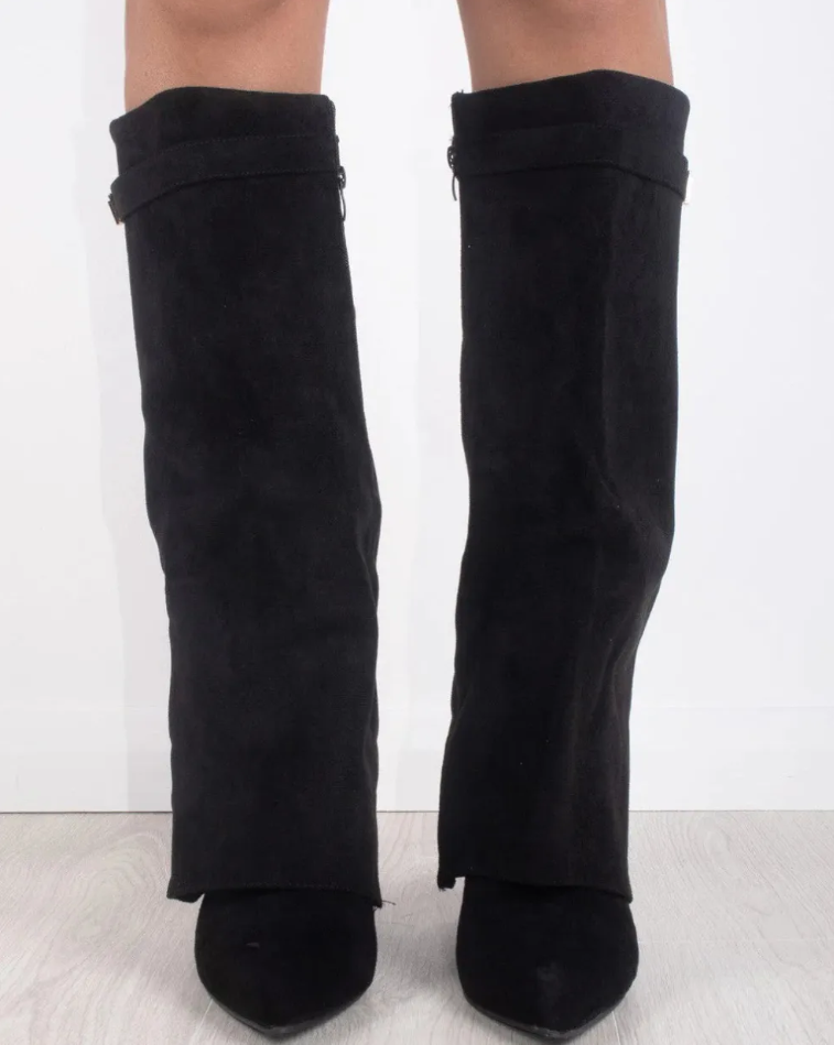 Black Suede Knee-High Boots
