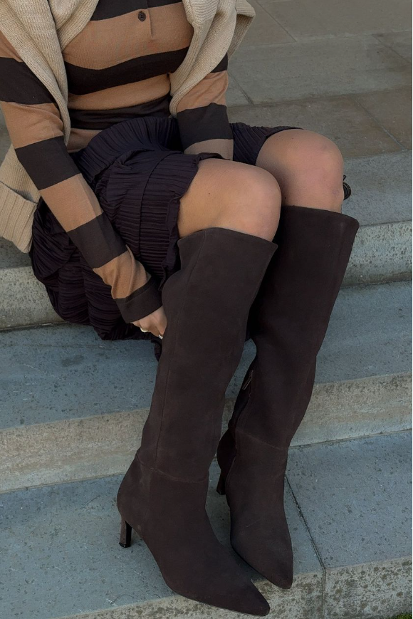 Chocolate Suede Knee-High Boots