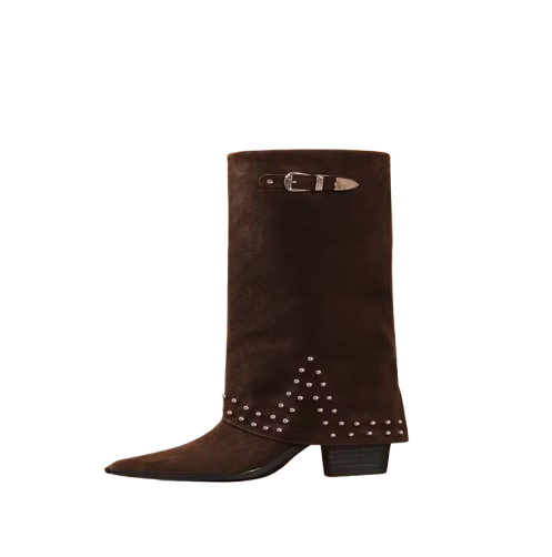 Chocolate Suede Boots With Studs
