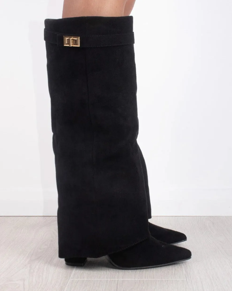 Black Suede Knee-High Boots