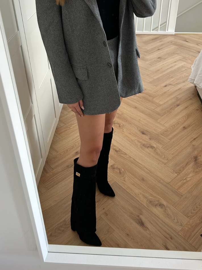 Black Suede Knee-High Boots